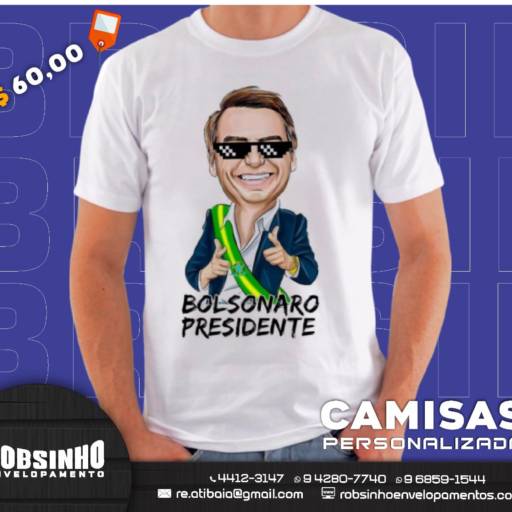 Comprar o produto de Camisa Personalizada Bolsonaro Presidente em Política pela empresa Robsinho Envelopamento & Comunicação Visual Atibaia em Atibaia, SP por Solutudo