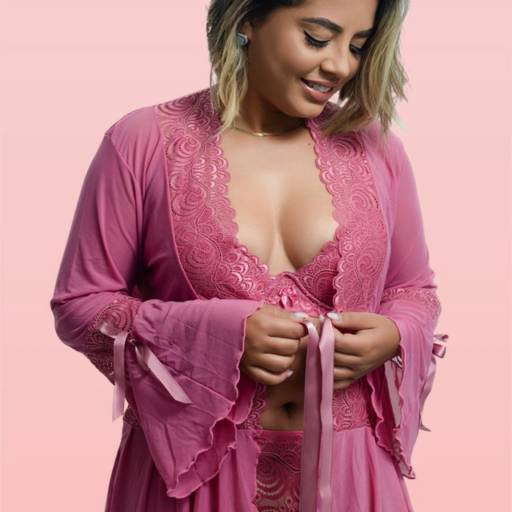  Kit Robe com Conjunto de Lingerie