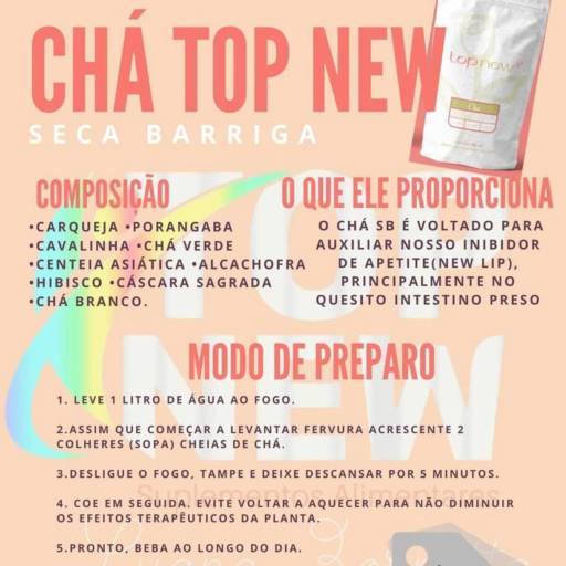 Chá Seca Barriga TopNew em Bauru por ASTT BAURU PRESTAÇÃO DE SERVIÇO E COMERCIO MEI - TOPNEW SUPLEMENTOS ALIMENTARES