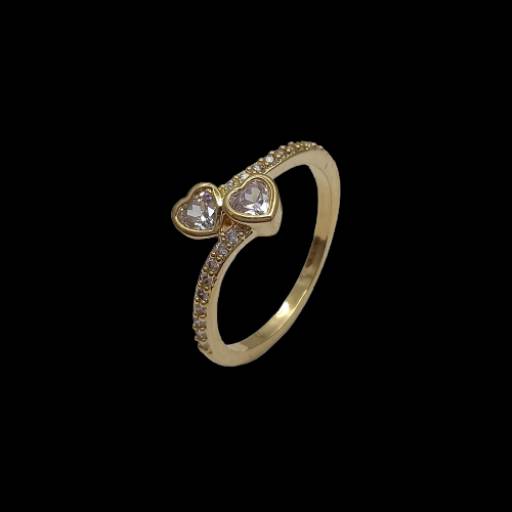 Anel 2 corações com pedras de zircônia por Lucia Tatemoto Semijóias