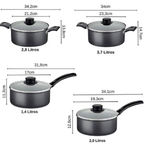 Jogo de Panela Antiaderente 7 peças Cinza Turim - Tramontina por Casa Vitória