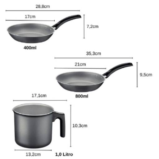 Jogo de Panela Antiaderente 7 peças Cinza Turim - Tramontina por Casa Vitória
