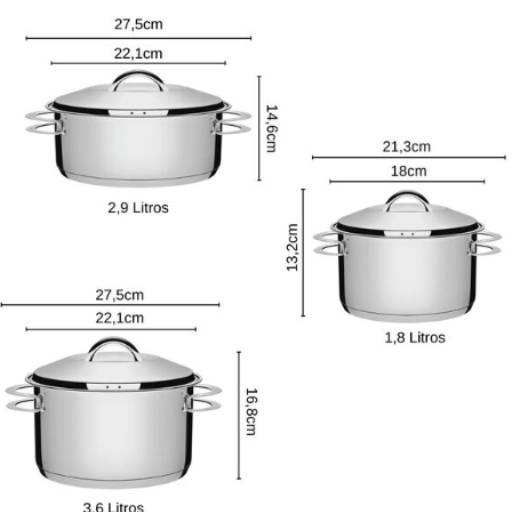 Jogo de Panelas Inox 3 peças Solar - Tramontina por Casa Vitória