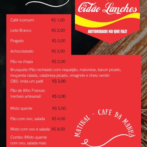 Comprar o produto de Café da manhã em Lanches - Lanchonetes pela empresa Cidão Lanches em Avaré, SP por Solutudo