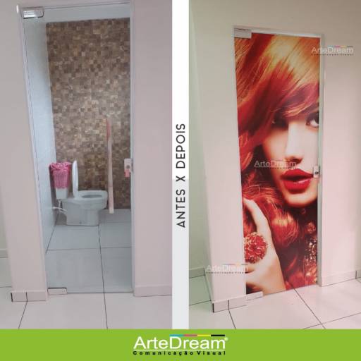 Adesivo em portas e blindex:  jateado, chapado, perfurado e cores em Bauru por ArteDream Comunicação Visual