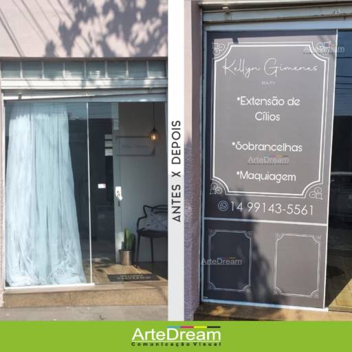 Adesivo em portas e blindex:  jateado, chapado, perfurado e cores em Bauru por ArteDream Comunicação Visual