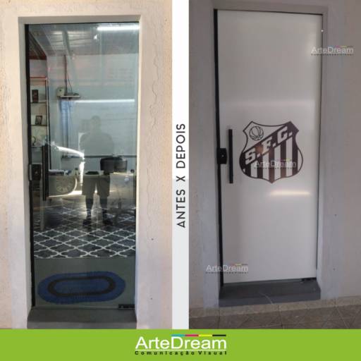 Adesivo em portas e blindex:  jateado, chapado, perfurado e cores em Bauru por ArteDream Comunicação Visual