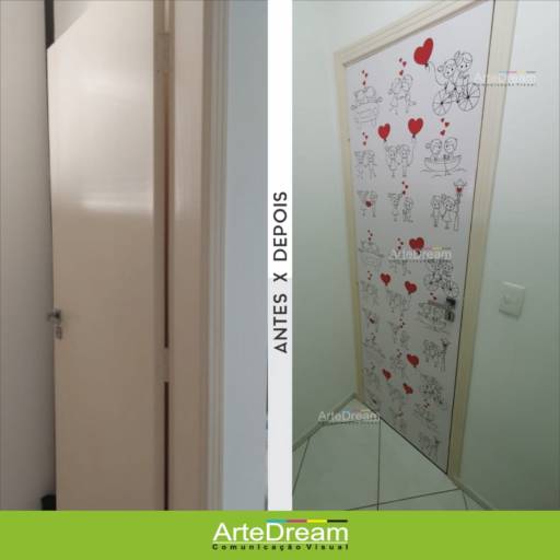 Adesivo em portas e blindex:  jateado, chapado, perfurado e cores em Bauru por ArteDream Comunicação Visual