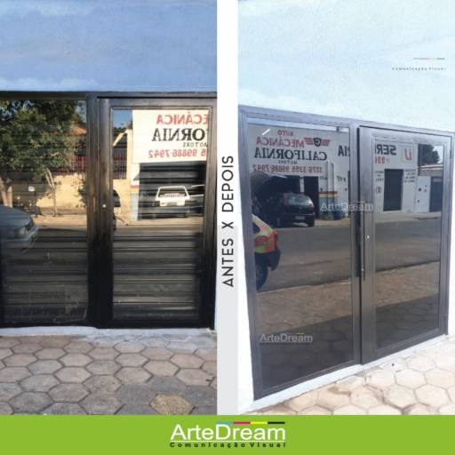 Adesivo em portas e blindex:  jateado, chapado, perfurado e cores em Bauru por ArteDream Comunicação Visual