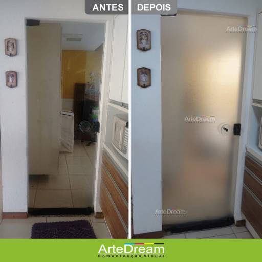 Adesivo em portas e blindex:  jateado, chapado, perfurado e cores em Bauru por ArteDream Comunicação Visual