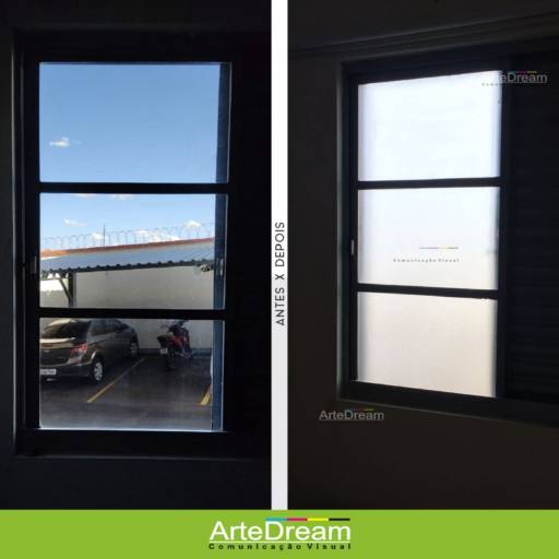 Adesivo em portas e blindex:  jateado, chapado, perfurado e cores em Bauru por ArteDream Comunicação Visual