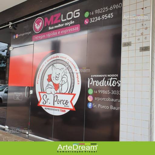 Adesivo de vitrine: recorte, jateado, chapado e perfurado em Bauru por ArteDream Comunicação Visual