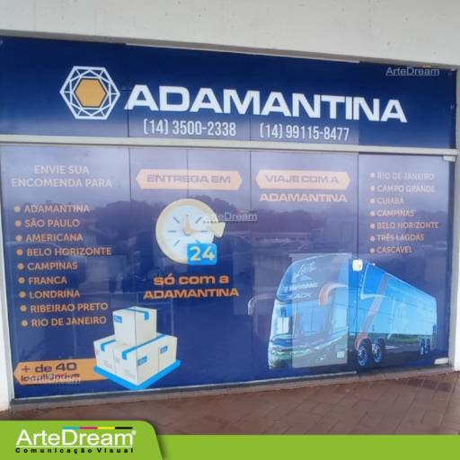 Adesivo de vitrine: recorte, jateado, chapado e perfurado em Bauru por ArteDream Comunicação Visual