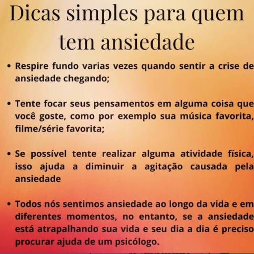 Dicas para a ansiedade por Psicólogia clinica - Presencial e Online - Larissa Courbassier