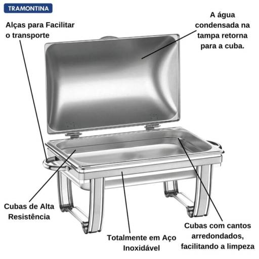 Rechaud Inox 9,0L c/Tampa Fixa - Tramontina por Casa Vitória