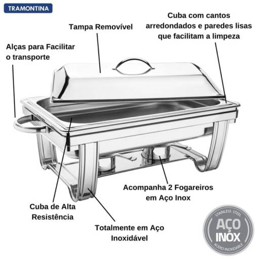 Rechaud Inox 1 Cuba c/2 Fogareiros - Tramontina por Casa Vitória