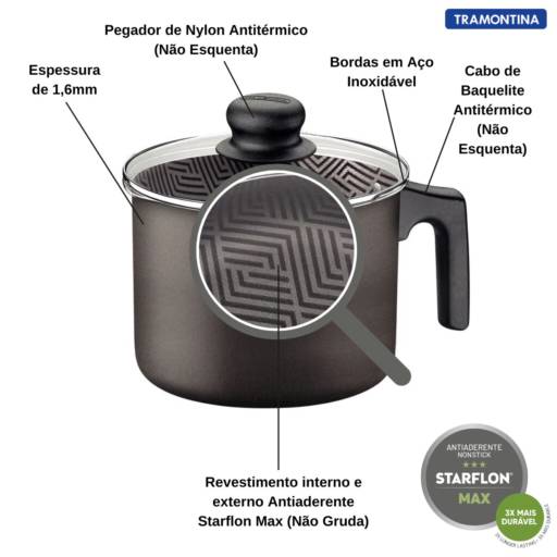 Fervedor Antiaderente 16cm c/Tampa Chumbo - Tramontina por Casa Vitória