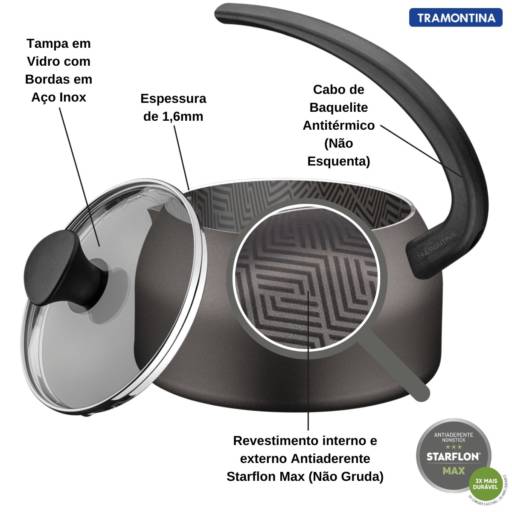Chaleira Antiaderente 1,9L Paris Chumbo - Tramontina por Casa Vitória