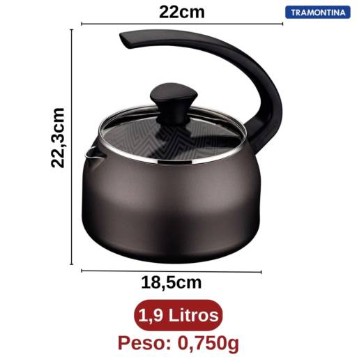 Chaleira Antiaderente 1,9L Paris Chumbo - Tramontina por Casa Vitória