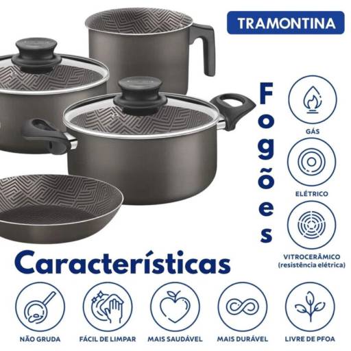 Jogo de Panelas Antiaderente 5 peças Paris Chumbo - Tramontina por Casa Vitória