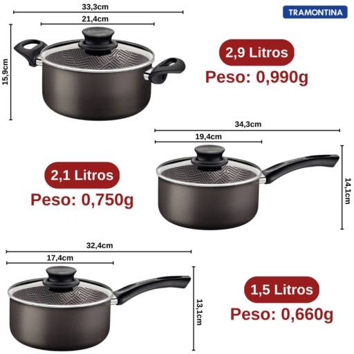 Jogo de Panelas Antiaderente 5 peças Paris Chumbo - Tramontina por Casa Vitória