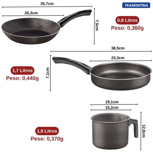 Jogo de Panelas Antiaderente 7 peças Paris Chumbo - Tramontina por Casa Vitória