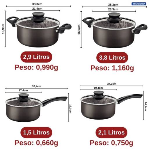 Jogo de Panelas Antiaderente 7 peças Paris Chumbo - Tramontina por Casa Vitória