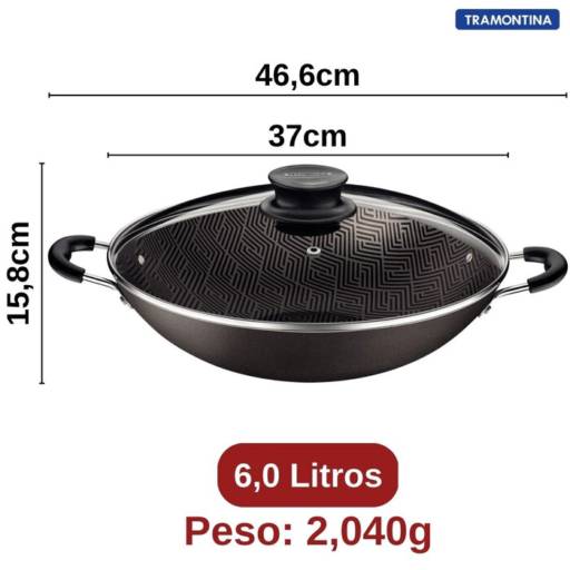 Panela Antiaderente Wok 36cm Paris Chumbo - Tramontina por Casa Vitória