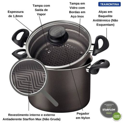 Cozi-Vapore Antiaderente 22cm Paris Chumbo - Tramontina por Casa Vitória