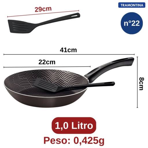 Frigideira Antiaderente 22cm c/Espátula Chumbo - Tramontina por Casa Vitória