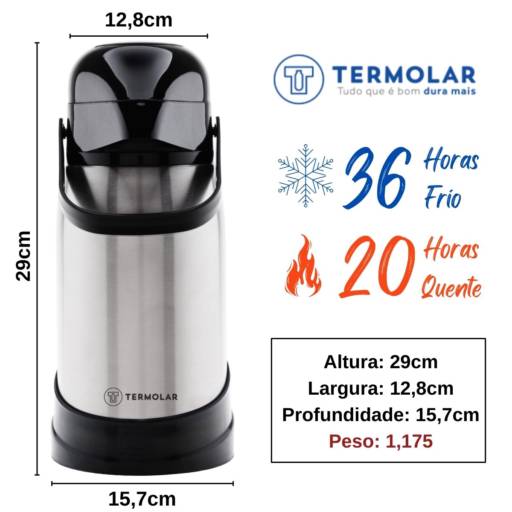 Garrafa Térmica 1,2L Inox R-Evolution - Termolar por Casa Vitória