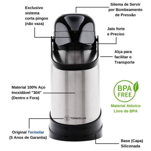 Garrafa Térmica 1,2L Inox R-Evolution - Termolar por Casa Vitória