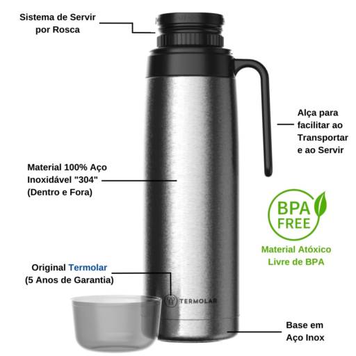 Garrafa Térmica Rosca 100% Inox 1,0L R-Evolution - Termolar por Casa Vitória