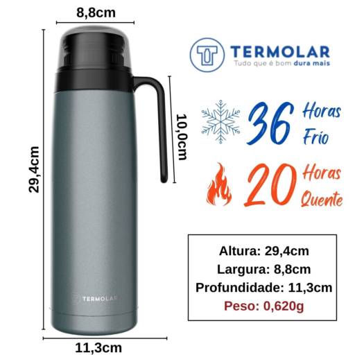 Garrafa Térmica 100% Inox 1,0L R-Evolution Chumbo - Termolar por Casa Vitória