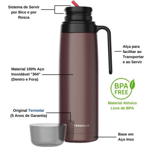 Garrafa Térmica 100% Inox 1,0L R-Evolution Bronze - Termolar por Casa Vitória