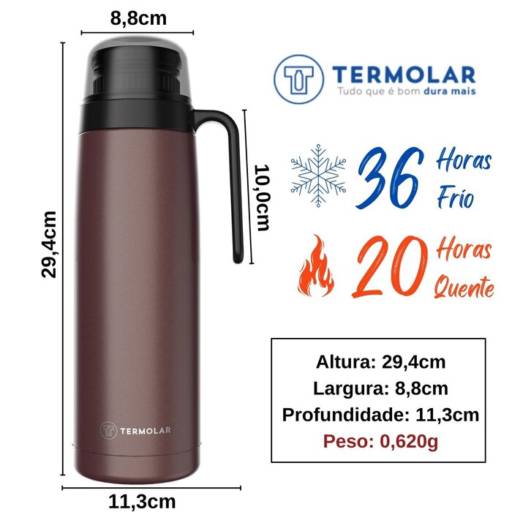 Garrafa Térmica 100% Inox 1,0L R-Evolution Bronze - Termolar por Casa Vitória