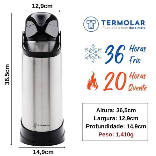 Garrafa Térmica 100% Inox 1,9L R-Evolution - Termolar por Casa Vitória
