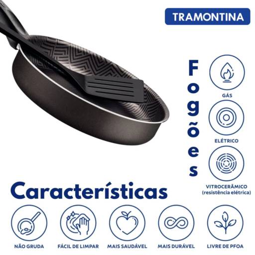 Frigideira Reta 20cm c/Espátula Paris Chumbo - Tramontina por Casa Vitória