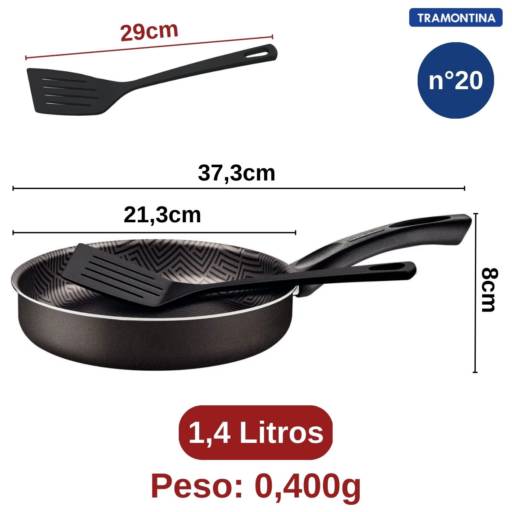 Frigideira Reta 20cm c/Espátula Paris Chumbo - Tramontina por Casa Vitória