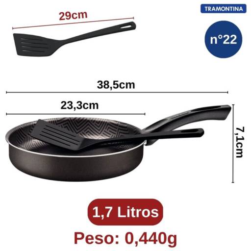 Frigideira Reta 22cm c/Espátula Paris Chumbo - Tramontina por Casa Vitória