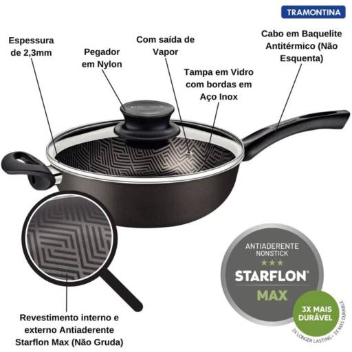 Fritadeira 24cm c/Tampa Paris Chumbo - Tramontina por Casa Vitória