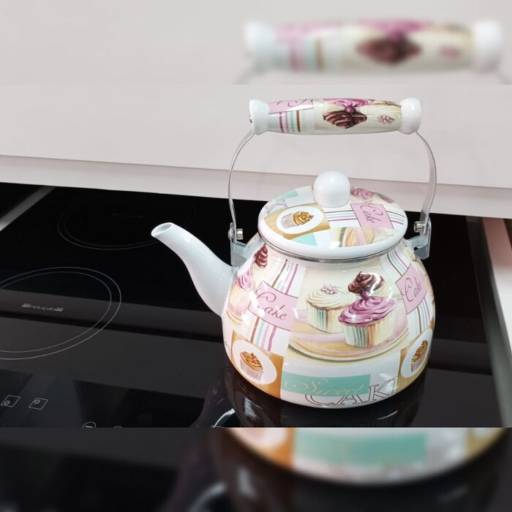 Chaleira Ferro Esmaltado 2,5L Decorada Cake "Indução" por Casa Vitória