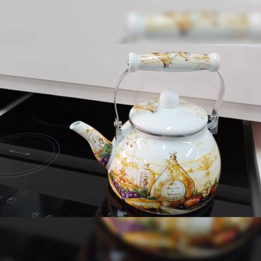 Chaleira Ferro Esmaltado 2,5L Decorada Italy"Indução" por Casa Vitória