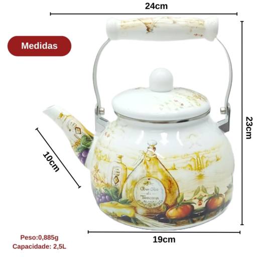 Chaleira Ferro Esmaltado 2,5L Decorada Italy"Indução" por Casa Vitória