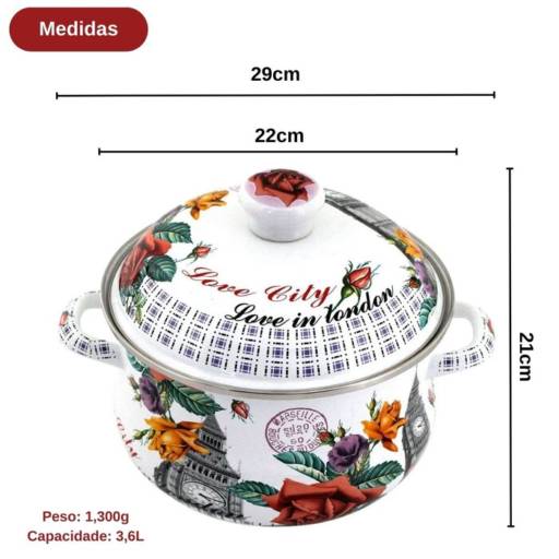 Caçarola Ferro Esmaltado 3,6L N°22 Decorada Londres Indução por Casa Vitória