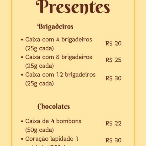 Cardápio para encomenda de bolos e doces em Bauru por A Brigadeiríssima