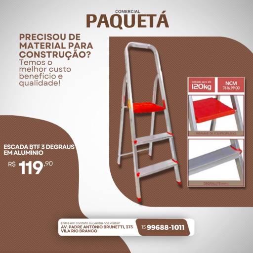 Comprar o produto de Escada BTF 3 Degraus em Materiais para Construção pela empresa Comercial Paquetá em Itapetininga, SP por Solutudo