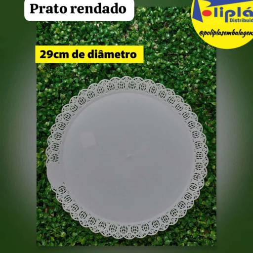 Prato rendado branco por Poliplás Distribuidora Festas e Embalagens