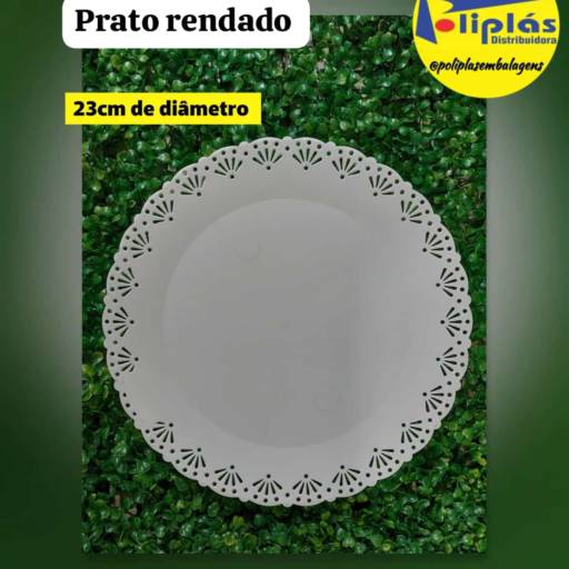 Prato rendado branco por Poliplás Distribuidora Festas e Embalagens