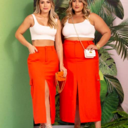 SAIA MIDI COM BOLSOS CARGO LARANJA por Dri Modas Loja I - Loja Feminina Slim ao Plus Size